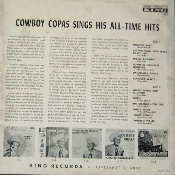Cowboy Copas - Sings His All-Time Hits - LP