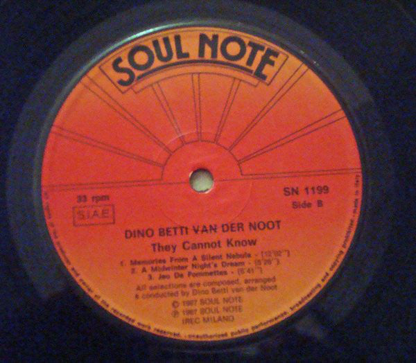 Dino Betti Van Der Noot - They Cannot Know - LP
