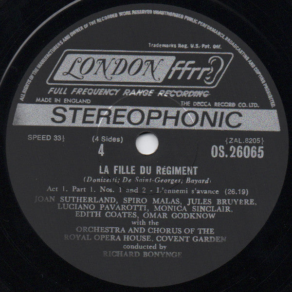 Donizetti* • Sutherland* • Pavarotti* • Malas* • Sinclair* • Orchestra* And Chorus Of The Royal Opera House Covent Garden* • Bonynge* - La Fille Du Régiment - LP