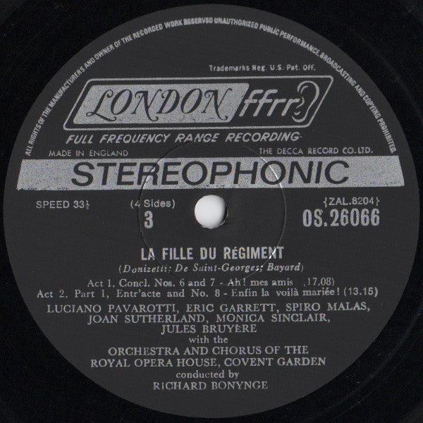 Donizetti* • Sutherland* • Pavarotti* • Malas* • Sinclair* • Orchestra* And Chorus Of The Royal Opera House Covent Garden* • Bonynge* - La Fille Du Régiment - LP