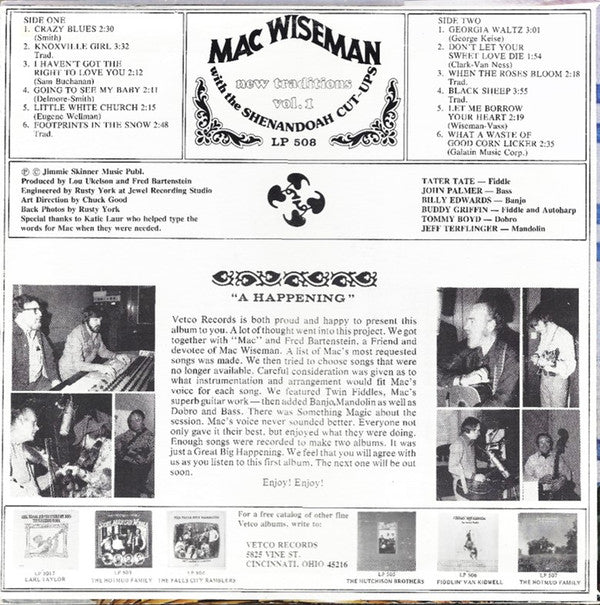 Mac Wiseman With The Shenandoah Cut-Ups* - New Traditions Vol. 1 - LP
