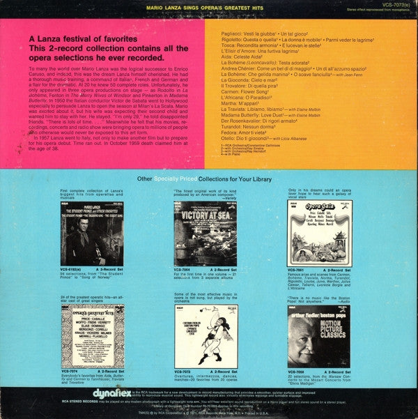Mario Lanza - Mario Lanza Sings Opera's Greatest Hits - LP