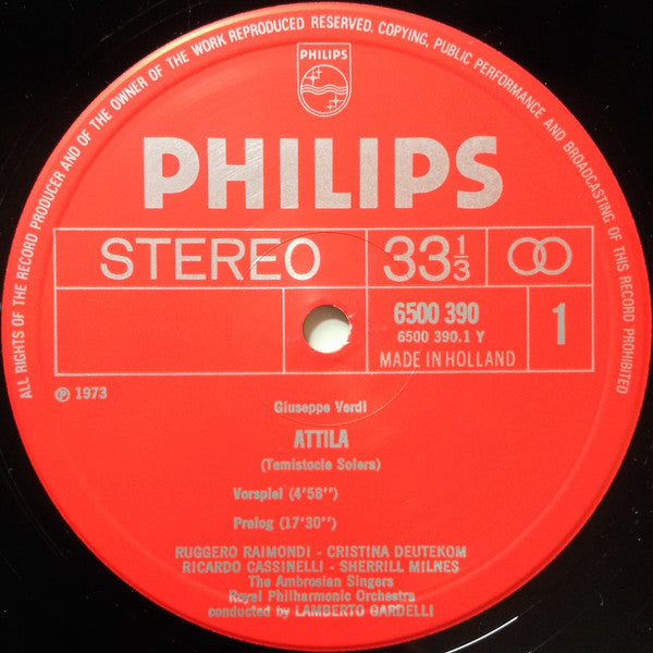 Verdi* - Cristina Deutekom, Ruggero Raimondi, Sherrill Milnes, Carlo Bergonzi, Ambrosian Singers*, Royal Philharmonic Orchestra, Lamberto Gardelli - Attila - LP