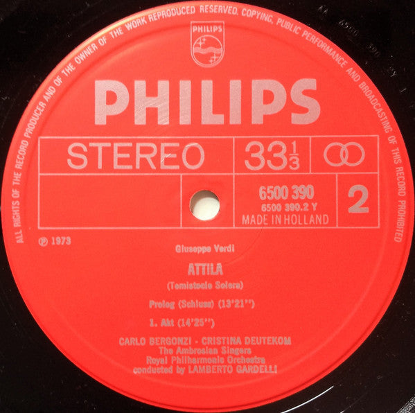 Verdi* - Cristina Deutekom, Ruggero Raimondi, Sherrill Milnes, Carlo Bergonzi, Ambrosian Singers*, Royal Philharmonic Orchestra, Lamberto Gardelli - Attila - LP