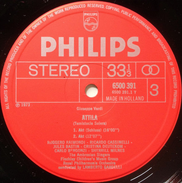 Verdi* - Cristina Deutekom, Ruggero Raimondi, Sherrill Milnes, Carlo Bergonzi, Ambrosian Singers*, Royal Philharmonic Orchestra, Lamberto Gardelli - Attila - LP