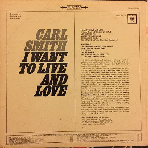 Carl Smith (3) - I Want To Live And Love - LP