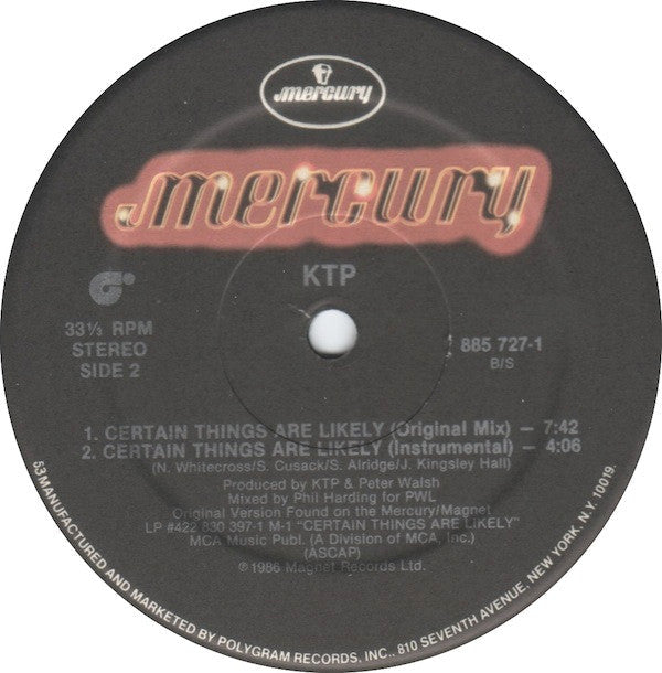 KTP* - Certain Things Are Likely - LP