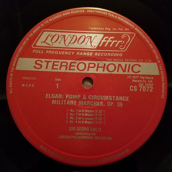 Georg Solti / Elgar* / The London Philharmonic Orchestra* - Pomp And Circumstance 1-5 / Cockaigne Overture / God Save The Queen - LP