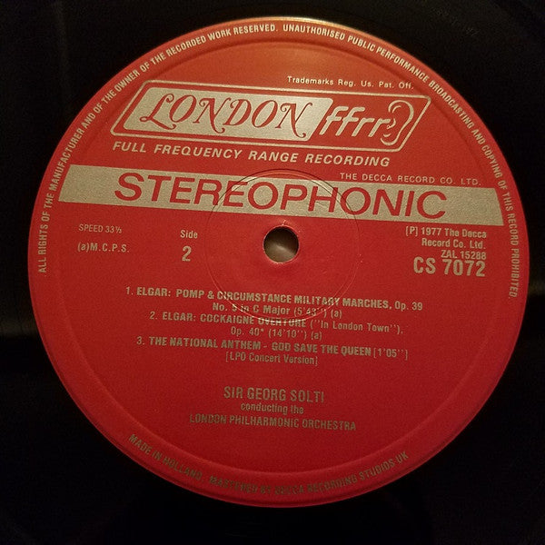 Georg Solti / Elgar* / The London Philharmonic Orchestra* - Pomp And Circumstance 1-5 / Cockaigne Overture / God Save The Queen - LP