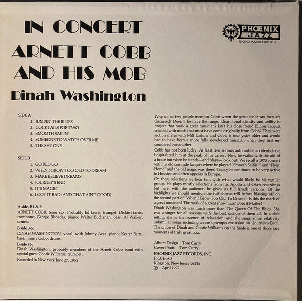Arnett Cobb And His Mob*, Dinah Washington - In Concert - LP