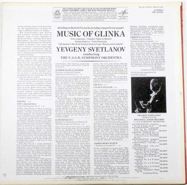 Glinka* / Yevgeny Svetlanov*, The U S S R Symphony Orchestra* - Music Of Glinka   Jota Aragonesa / Summer Night In Madrid / Kamarinskaya / Valse-Fantaisie/  Chernomor's March & Oriental Dances From "Russlan And Ludmila" - LP
