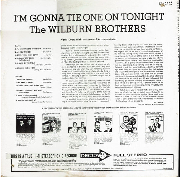 The Wilburn Brothers - I'm Gonna Tie One On Tonight - LP