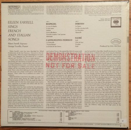 Eileen Farrell / Debussy* / Fauré* / Respighi* / Castelnuovo-Tedesco* / George Trovillo - Eileen Farrell Sings French And Italian Songs - LP