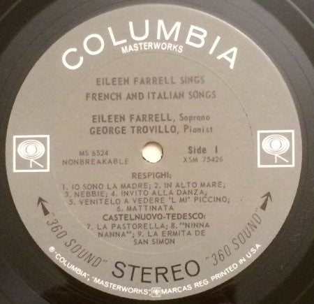 Eileen Farrell / Debussy* / Fauré* / Respighi* / Castelnuovo-Tedesco* / George Trovillo - Eileen Farrell Sings French And Italian Songs - LP