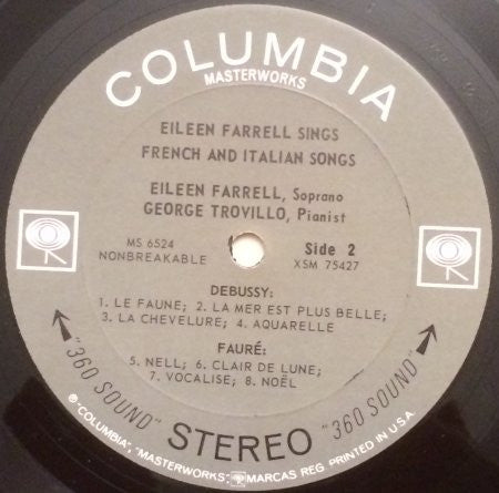 Eileen Farrell / Debussy* / Fauré* / Respighi* / Castelnuovo-Tedesco* / George Trovillo - Eileen Farrell Sings French And Italian Songs - LP
