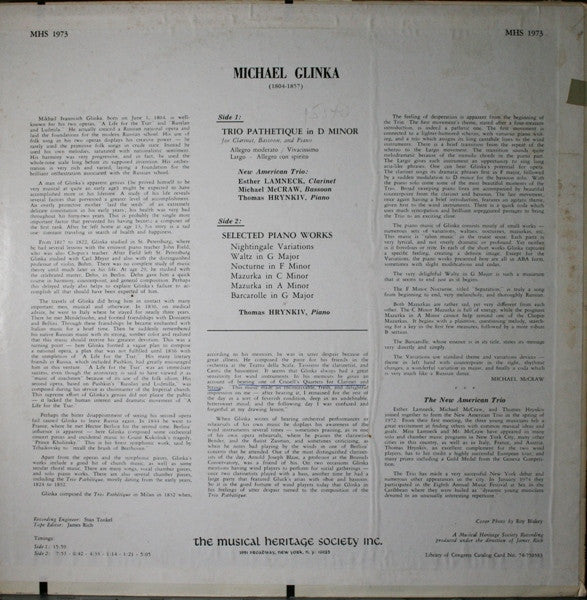 Michael Glinka* - New American Trio - Trio Pathétique / Selected Piano Works - LP