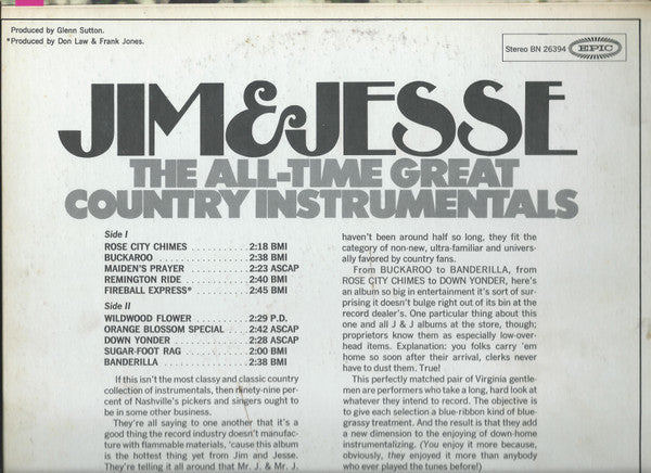 Jim & Jesse - The All-Time Great Country Instrumentals - LP