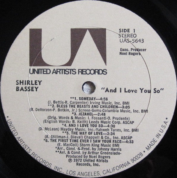 Shirley Bassey - And I Love You So - LP
