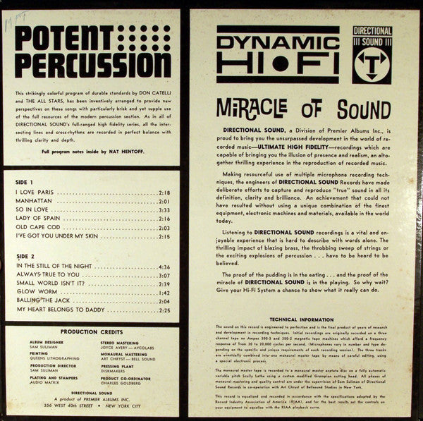 Don Catelli And The All Stars - Potent Percussion - LP