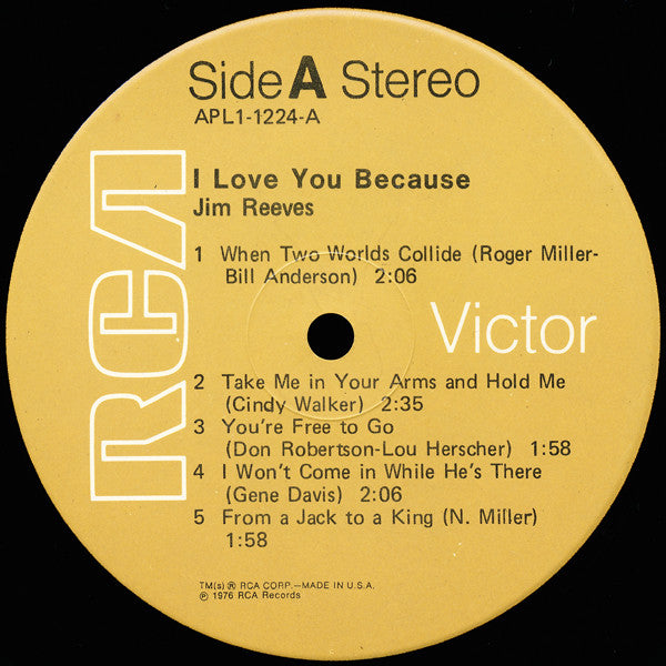 Jim Reeves - I Love You Because - LP