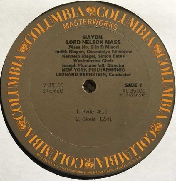 Haydn* - Leonard Bernstein · New York Philharmonic, Blegen*, Killebrew*, Riegel*, Estes* ~ Westminster Choir* : Joseph Flummerfelt - Lord Nelson Mass (No. 9 In D Minor) - LP