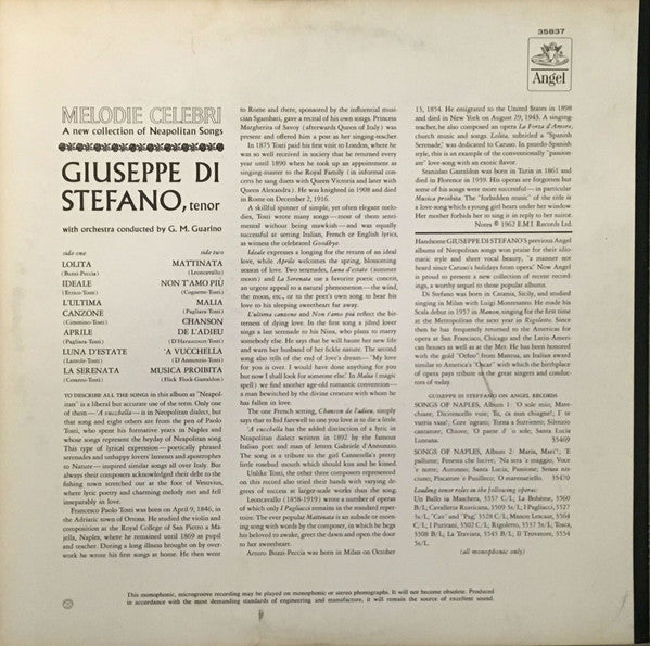 Giuseppe di Stefano - Melodie Celebri (A New Collection Of Neapolitan Songs) - LP