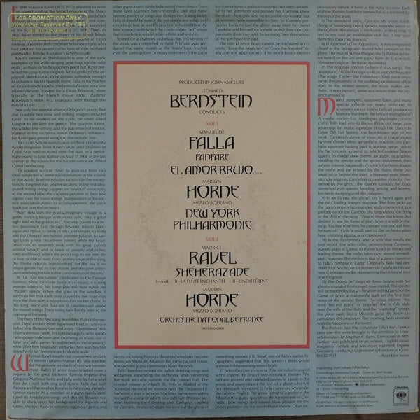 Marilyn Horne, Bernstein*, New York Philharmonic / Orchestre National De France - Falla* / Ravel* - El Amor Brujo / Fanfare / Schéhérazade - LP