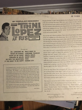 Trini Lopez - By Popular Demand!! More Trini Lopez At PJ's - LP