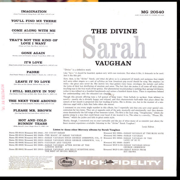 Sarah Vaughan - The Divine Sarah Vaughan - LP