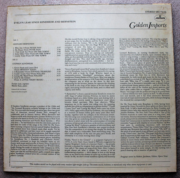 Evelyn Lear - Evelyn Lear Sings Sondheim And Bernstein - LP