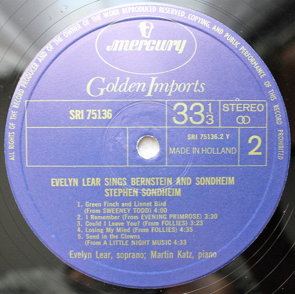 Evelyn Lear - Evelyn Lear Sings Sondheim And Bernstein - LP
