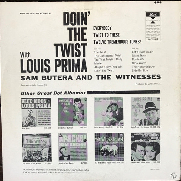 Louis Prima, Sam Butera And The Witnesses - Doin' The Twist With Louis Prima - LP