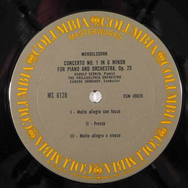 Mendelssohn*, Rudolf Serkin / Eugene Ormandy Conducts The Philadelphia Orchestra And The Columbia Symphony Orchestra* - Piano Concerto Nos. 1 & 2 - LP
