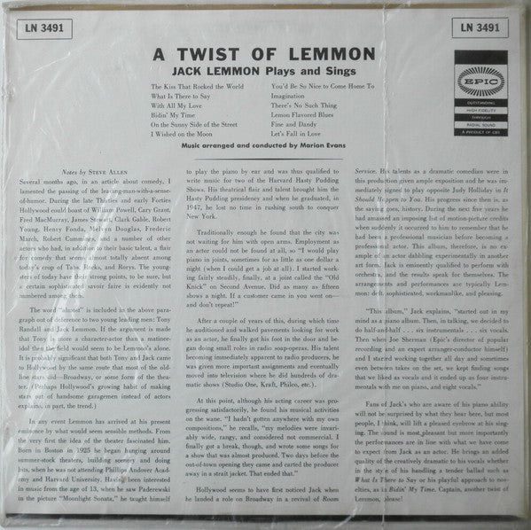 Jack Lemmon - A Twist Of Lemmon: Jack Lemmon Plays And Sings - LP
