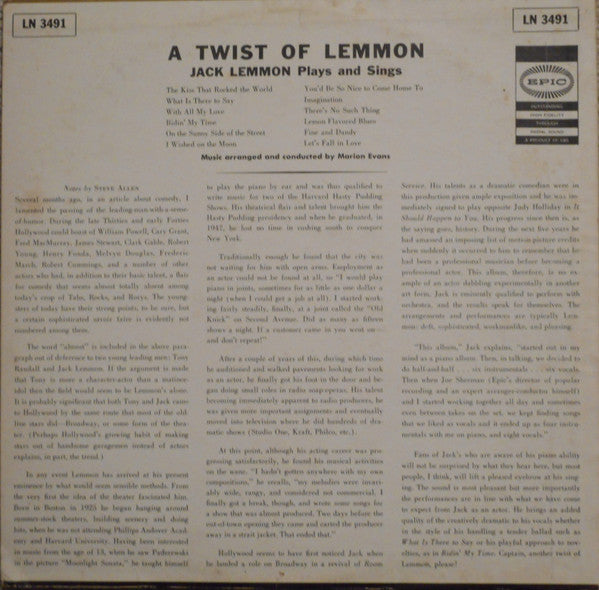 Jack Lemmon - A Twist Of Lemmon: Jack Lemmon Plays And Sings - LP