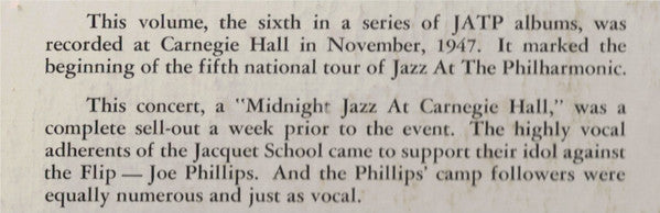 Jazz At The Philharmonic - Norman Granz' Jazz At The Philharmonic New Volume 6 (Formerly Vols. 8, 9, And 10) - LP