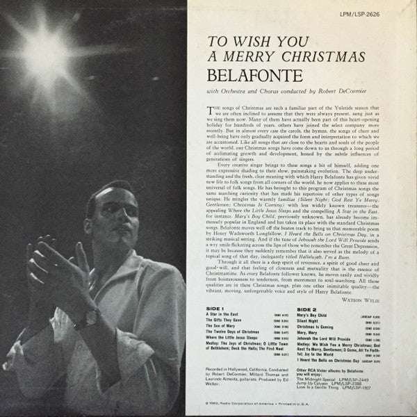 Harry Belafonte - To Wish You A Merry Christmas - LP
