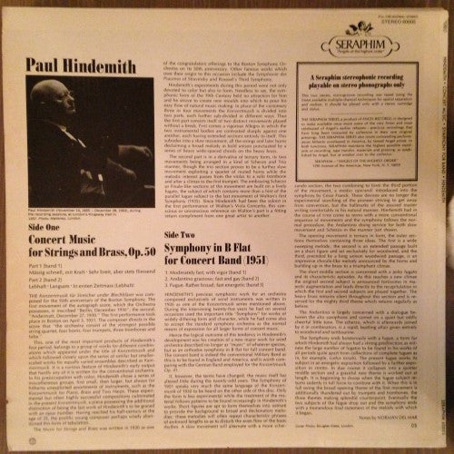 Paul Hindemith - The Philharmonia Orchestra* - Concert Music For Strings And Brass / Symphony In B Flat For Concert Band - LP