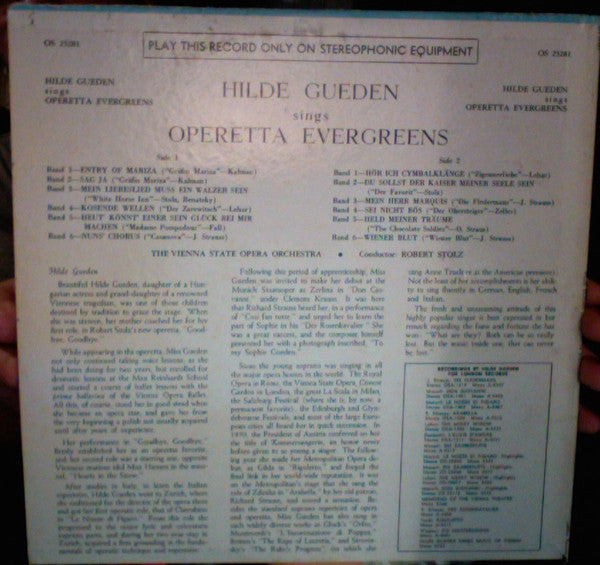 Hilde Gueden*, Vienna State Opera Orchestra*, Vienna Operetta Chorus*, Robert Stolz - Hilde Gueden Sings Operetta Evergreens - LP