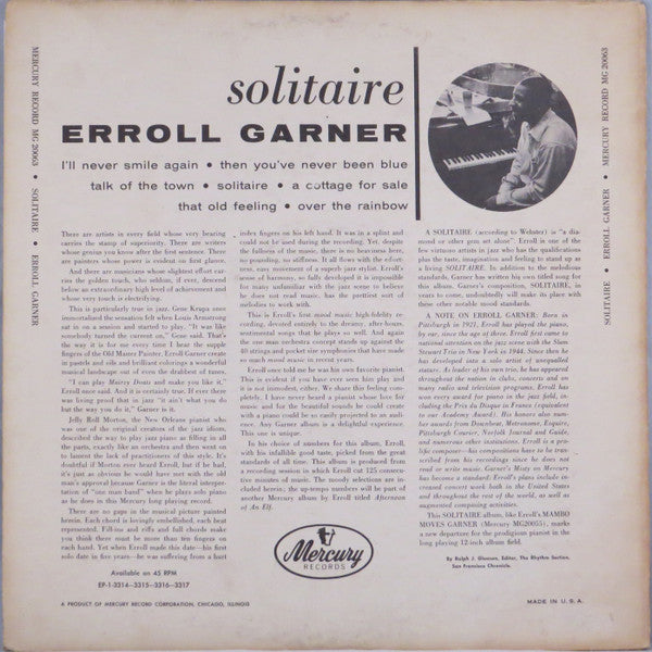 Erroll Garner - Solitaire - LP