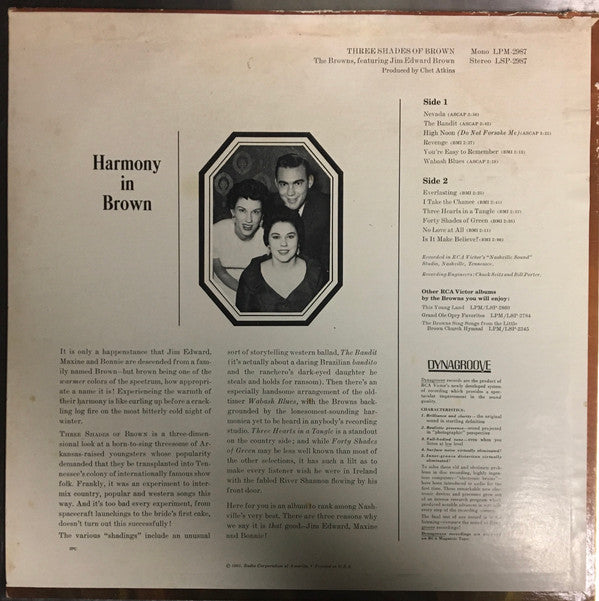The Browns Featuring Jim Edward Brown* - Three Shades Of Brown - LP