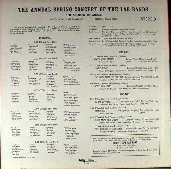 The Seven Big Bands Of North Texas*, Leon Breeden - Annual Spring Concert (April 14, 1970, In The North Texas Auditorium, Denton, Texas) - LP