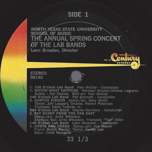 The Seven Big Bands Of North Texas*, Leon Breeden - Annual Spring Concert (April 14, 1970, In The North Texas Auditorium, Denton, Texas) - LP