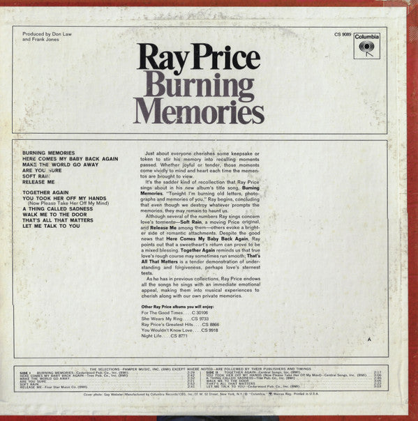 Ray Price - Burning Memories - LP