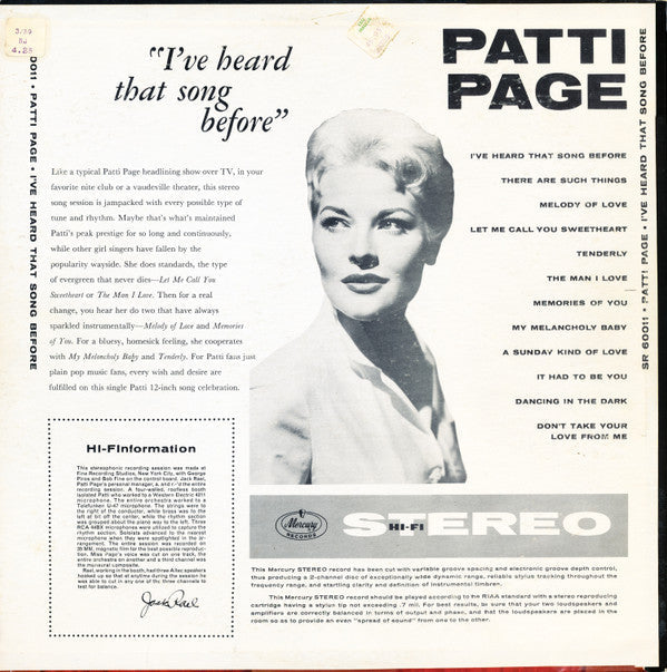 Patti Page - I've Heard That Song Before - LP