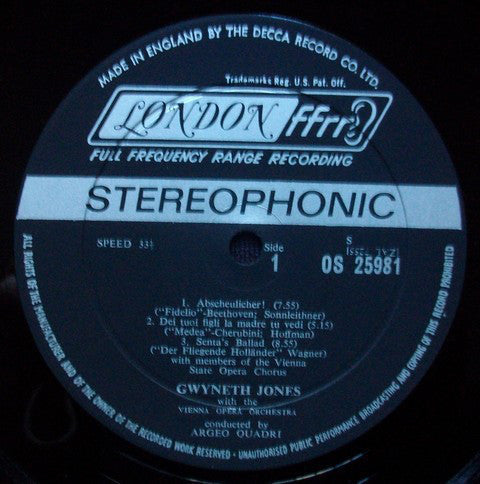 Gwyneth Jones With The Vienna Opera Orchestra* Conducted By Argeo Quadri - Operatic Recital - LP