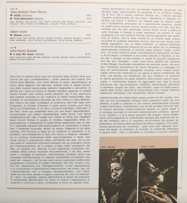 Gato Barbieri, Don Cherry, Albert Ayler, John Handy - I Giganti Del Jazz Vol. 6 - LP