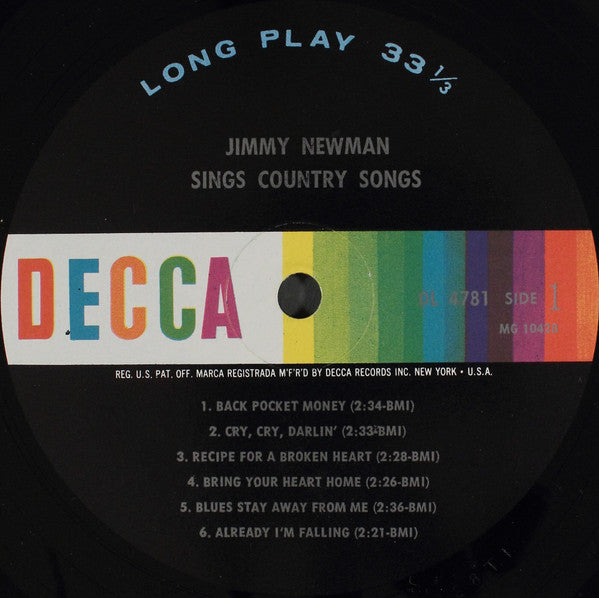 Jimmy Newman* - Jimmy Newman Sings Country Songs - LP