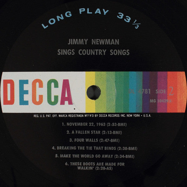 Jimmy Newman* - Jimmy Newman Sings Country Songs - LP