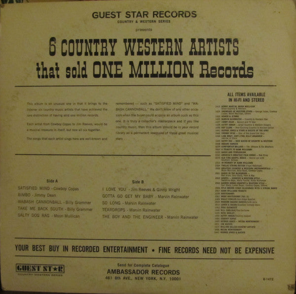 Various - 6 Country Western Artists That Sold One Million Records - LP